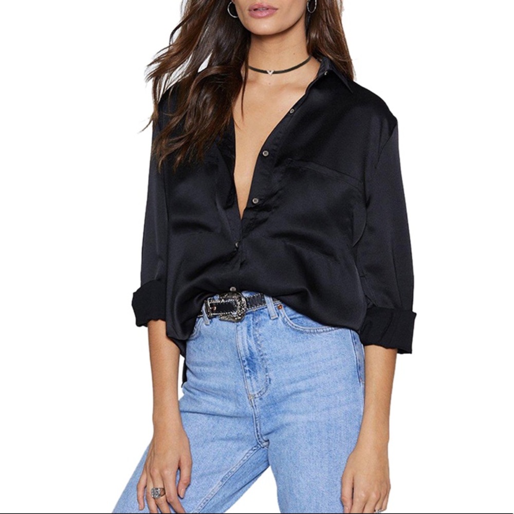 Oversized Satin Silk button down shirt